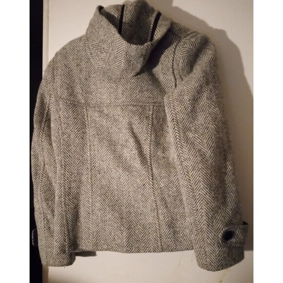 Talbots womens size 8 gray white Herringbone Wool Blend Toggle Coat With Hood - Picture 2 of 11